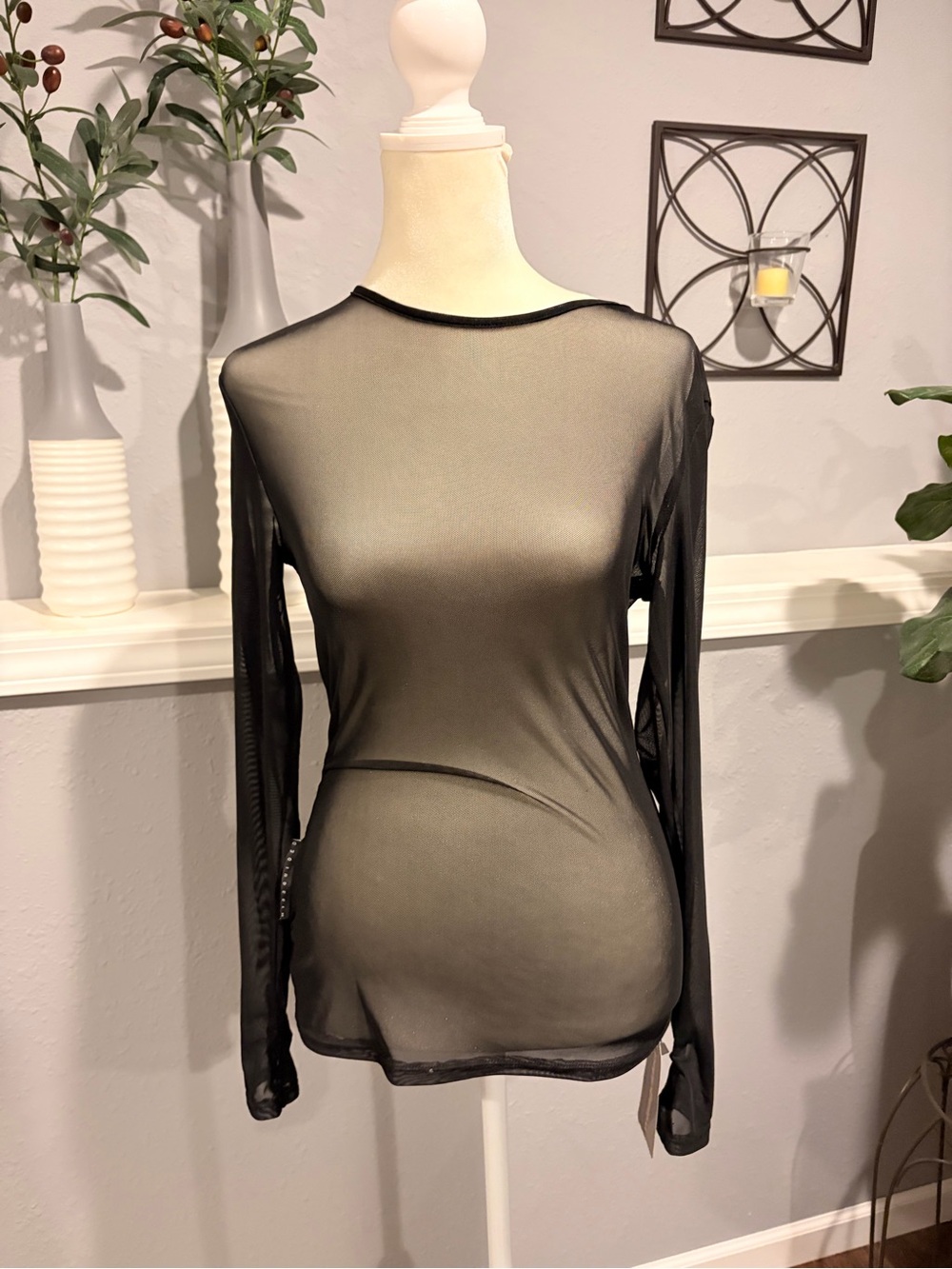Missguided Black Sheer Mesh Long Sleeve Top